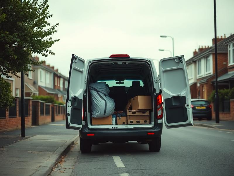 White van parked kerbside with rear doors open ready for a local delivery